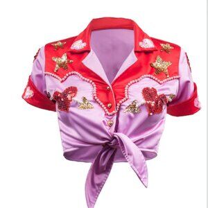 Jackalope Land Cupid’s Crossfire Tie Top in Large NWT